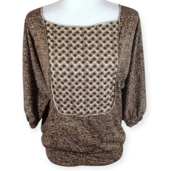 STUDIO M BROWN/TAUPE BLOUSE SZ.S EUC - Picture 1 of 3